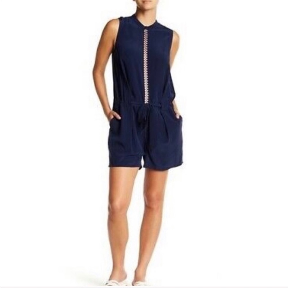 Tory Burch Marguerite Sleeveless Silk Navy Romper